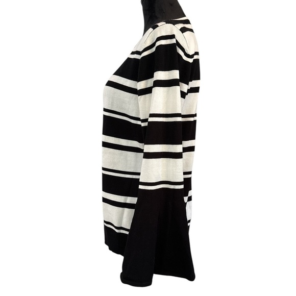 Vida Milano Black & White Striped Bell Sleeve Sweater Size L Cotton Blend - Picture 3 of 8